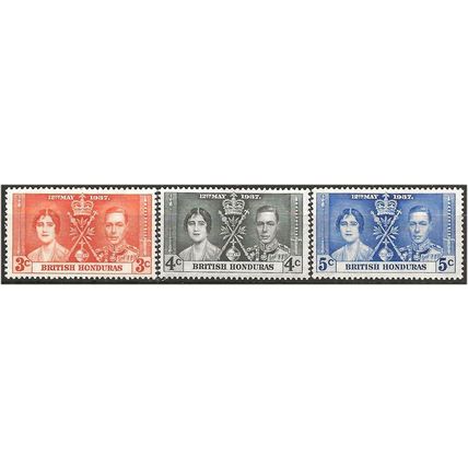 British Honduras 1937 Coronation Set SG147-149 Mounted Mint . .. .