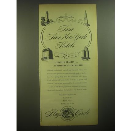 1945 Plaza Circle Ad - Four fine New York Hotels