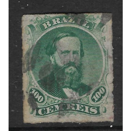 BRAZIL 1866 THE EMPEROR 100R GREEN SG 47a FINE USED