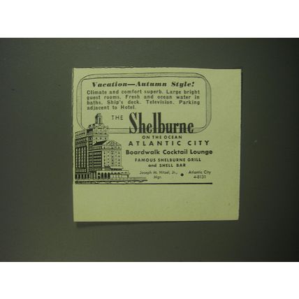 1949 The Shelburne Hotel Ad - Vacation Autumn Style