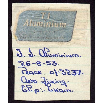 1953 TI Aluminium Ltd Water-slip Transfer label
