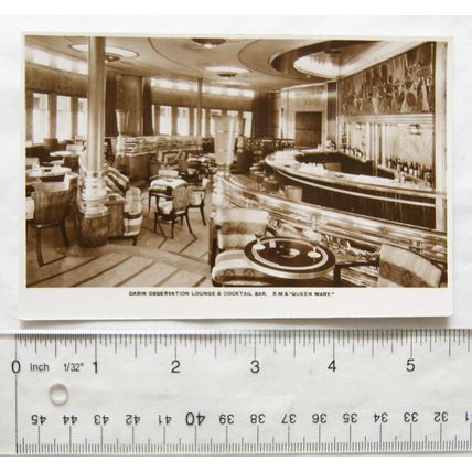 vintage postcard RMS Queen Mary - Cabin Observation Lounge & Cocktail Bar