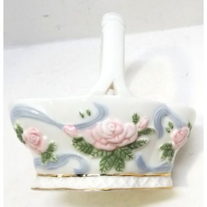 Porcelain Basket with Handle Floral Pink Roses Princess House Exclusive Vintage