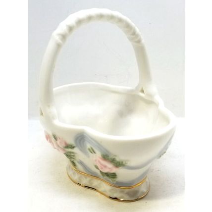 Porcelain Basket with Handle Floral Pink Roses Princess House Exclusive Vintage