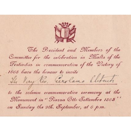 Malta Victory Day Of 1565 Antique Priest Invitation Postcard