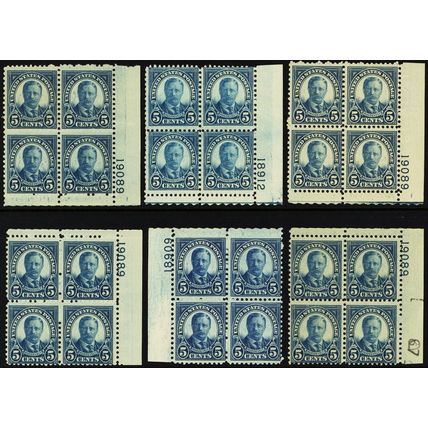637, Mint NH 5¢ WHOLESALE LOT - SIX Plate Blocks CV $105.00 Stuart Katz