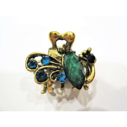 small mini metal jeweled antique peacock bronze hair claw clip