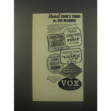 1956 Vox Records Advertisement - Musical Cook's Tours on Vox Records