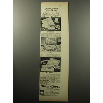 1957 Parker Games Advertisement - Careers, Clue and Monopoly - Players' choice