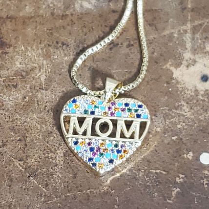 Gold CZ Heart Mom Necklace - Gold Plated Copper & Austrian Crystals