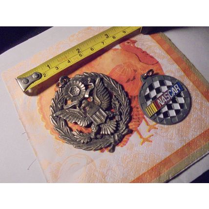 Antique Round Metal American Eagle Pendant & Free Nascar Keyfob! $20.00 obo!