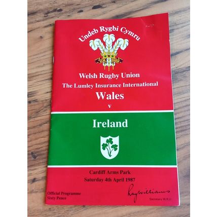 1987 Wales vs Ireland Rugby Union Programme & Ticket, Cardiff Arms, Five Nations