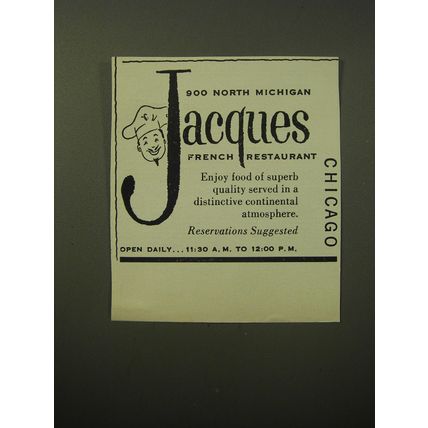 1960 Jacques Restaurant Ad - 900 North Michigan Jacques French Restaurant