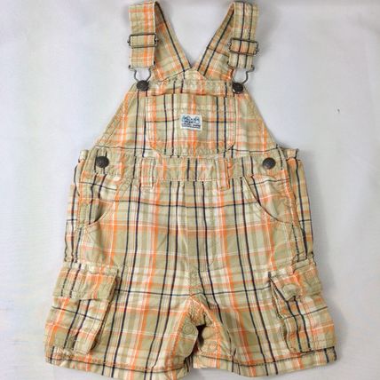 Koala Kids Overall Shorts Boy Infant Tan Plaid Size 12 Months