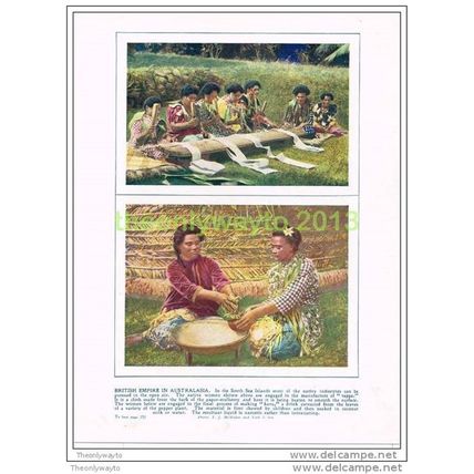 SOUTH SEA WOMEN MAKING TAPPA & KAVA, BOOK ILLUSTRATION, c1930