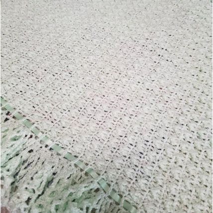 Vintage Handmade Crochet Baby Blanket + Mint + Ribbon