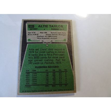 1975 Topps Football Card # 481 Altie Taylor VG-Ex (4) Detroit Lions