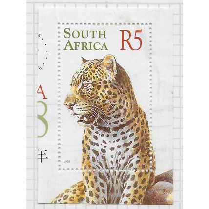 AFRICA SOUTH 1998 STAMP EXHIBITION SAPDA CUT DOWN SHEET R5 LEOPARD USED
