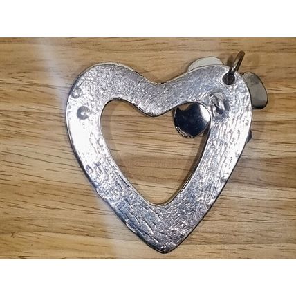 Big Heart Pendant, Chunky Silver Tone Necklace Charm