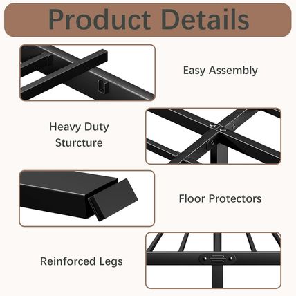 20 Inch Tall Full Size Bed Frame with Large Storage Space, Heavy Duty Metal Plat
