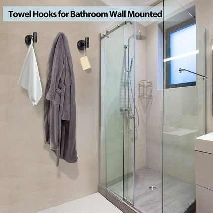 Kruodop Towel Hooks for Bathroom,2 Packs Wall Mount Towel Holder,Black Matte Wal