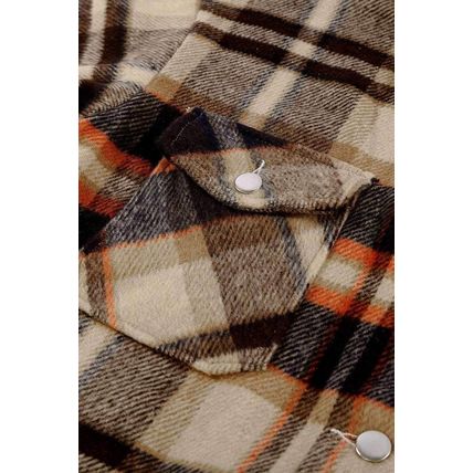 Orange Geometric Plaid Print Pocketed Shirt