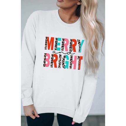White MERRY and BRIGHT Leopard Print Pullover Sweatshirt