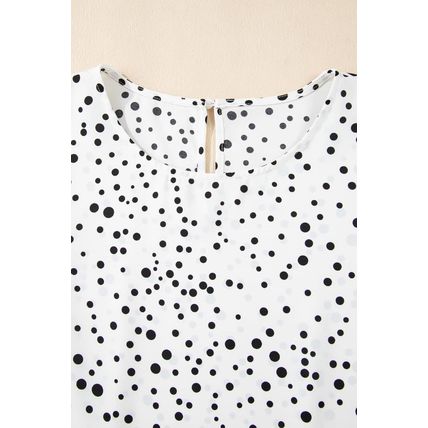 White Dalmatian Print Layered Ruffled Short Sleeve Blouse