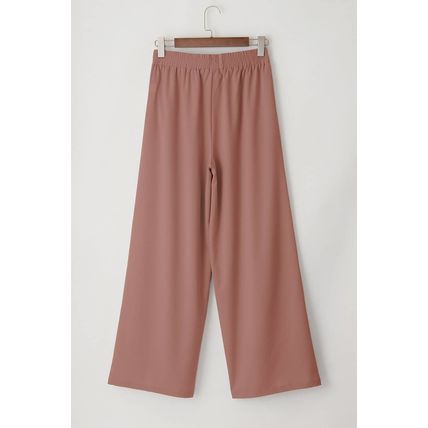 Coffee High Waisted Tie Front Side Pocket Wide Leg Flowy Casual Pants