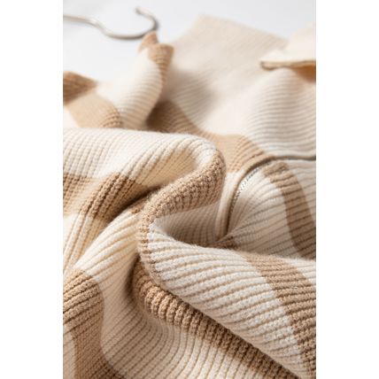 Khaki Stripe Ribbed Half Zip Collared Sweater Vest
