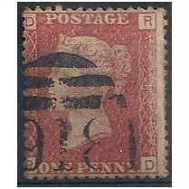 1858 SG43 1d Red Plate 202 Good Used Check Letters "RD".