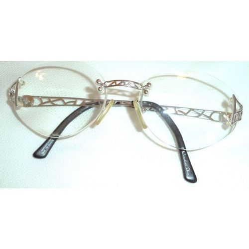 Christian DIOR authentic vintage 2944 silver logo mesh rimless eyeglasses 55-18