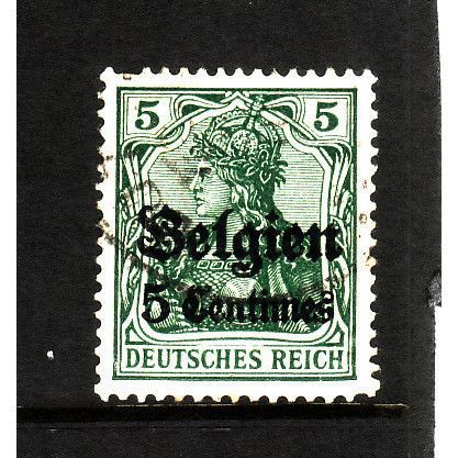 BELGIUM GERMAN OCCUPATION 1916 SG 12 5c on 5pf GREEN FINE USED
