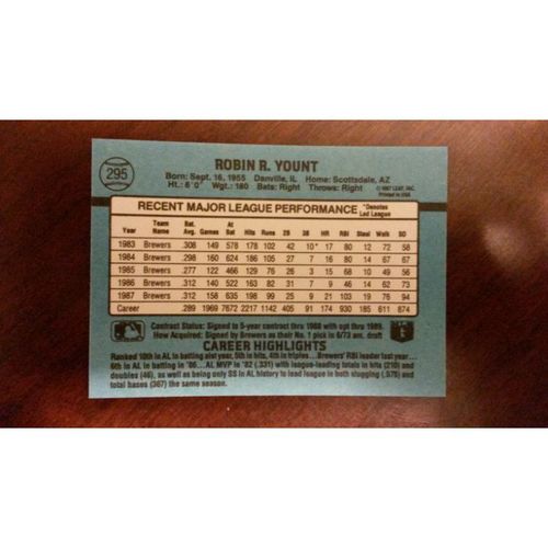 1988 Donruss Card # 295 Robin Yount Excellent (5) Milwaukee Brewers