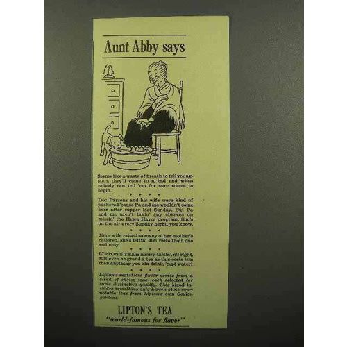 1941 Lipton's Tea Ad - Aunt Abby Says - Soaking Feet