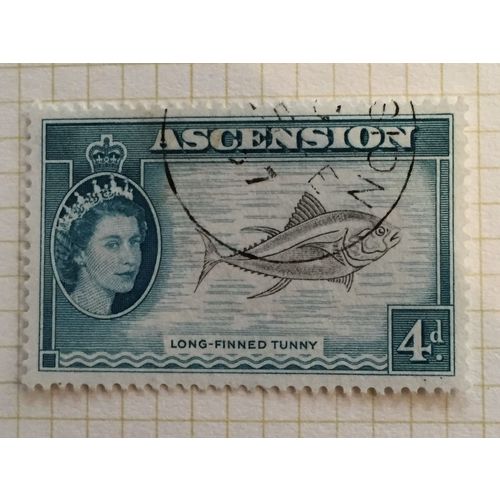 Ascension 1956 4d Black & Turquoise Green Used SG 63 Sc 68 stamp tuna postage