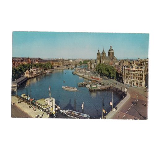 PRINS HENDRIKKADE AND ST. NICHOLAS' CHURCH AMSTERDAM unused vintage postcard =