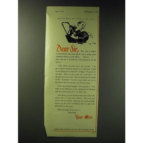 1942 Atco Lawn Mower Ad - Letters from an Atco to its owner