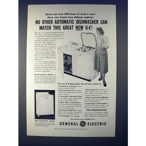 1950 G.E. Combination, Free-Standing Dishwasher Ad