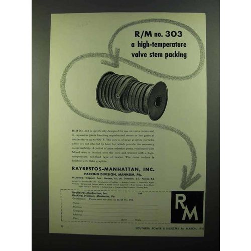 1950 Raybestos-Manhattan 303 Valve Stem Packing Ad