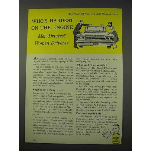 1959 Pennzoil Motor Oil Ad - Hardest on the Engine