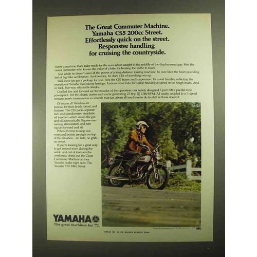 1972 Yamaha CS5 200cc Street Motorcycle Ad - Commuter