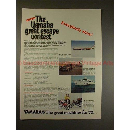 1972 Yamaha Motorcycle Ad - Grand Escape Contest, NICE!