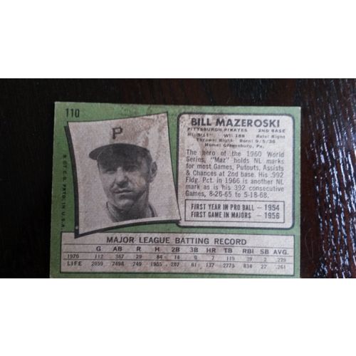 1971 Topps Card # 110 Bill Mazeroski Very Good (3) Pittsburgh Pirates