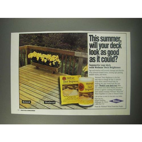 1990 Wolman Deck Brightener Ad - will your deck look as good as it could?