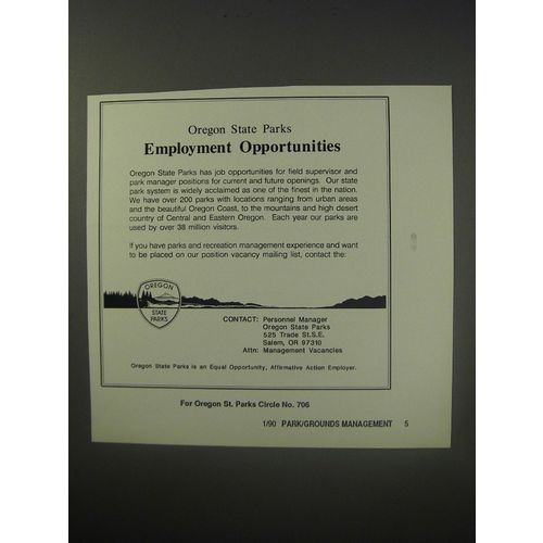 1990 Oregon State Parks Ad - Oregon State Parks Employment Opportunities