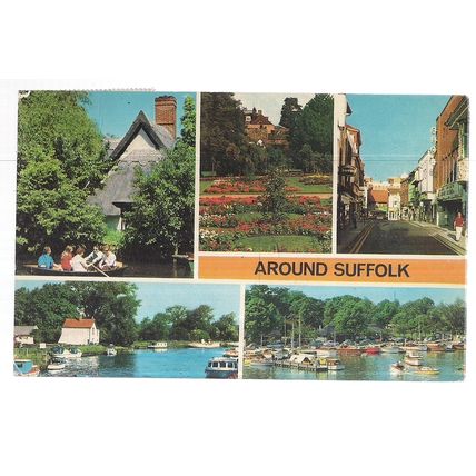 multiview, Suffolk county. used vintage postcard.. Colourmaster 1978 postmark =