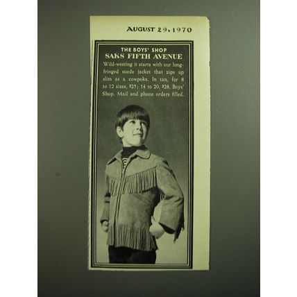 1970 Saks Fifth Avenue Boys Shop Fringed Suede Jacket Ad - The Boys Shop