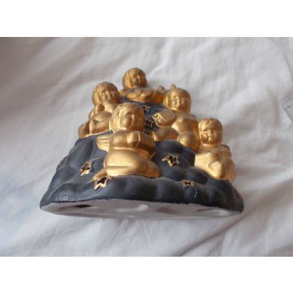 TEA LIGHT HOLDER / CHERUBS BLACK GOLD COLOUR (03/01) # #