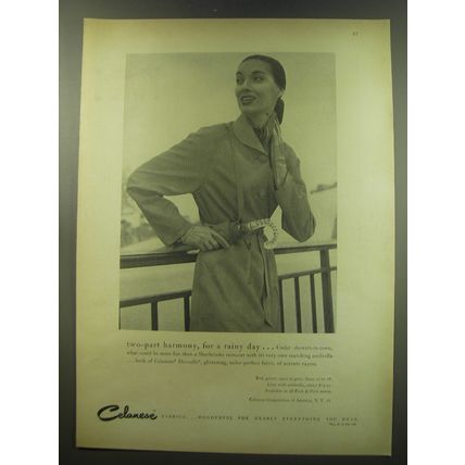 1949 Celanese Sherbrooke Raincoat and Umbrella Ad - two-part harmony